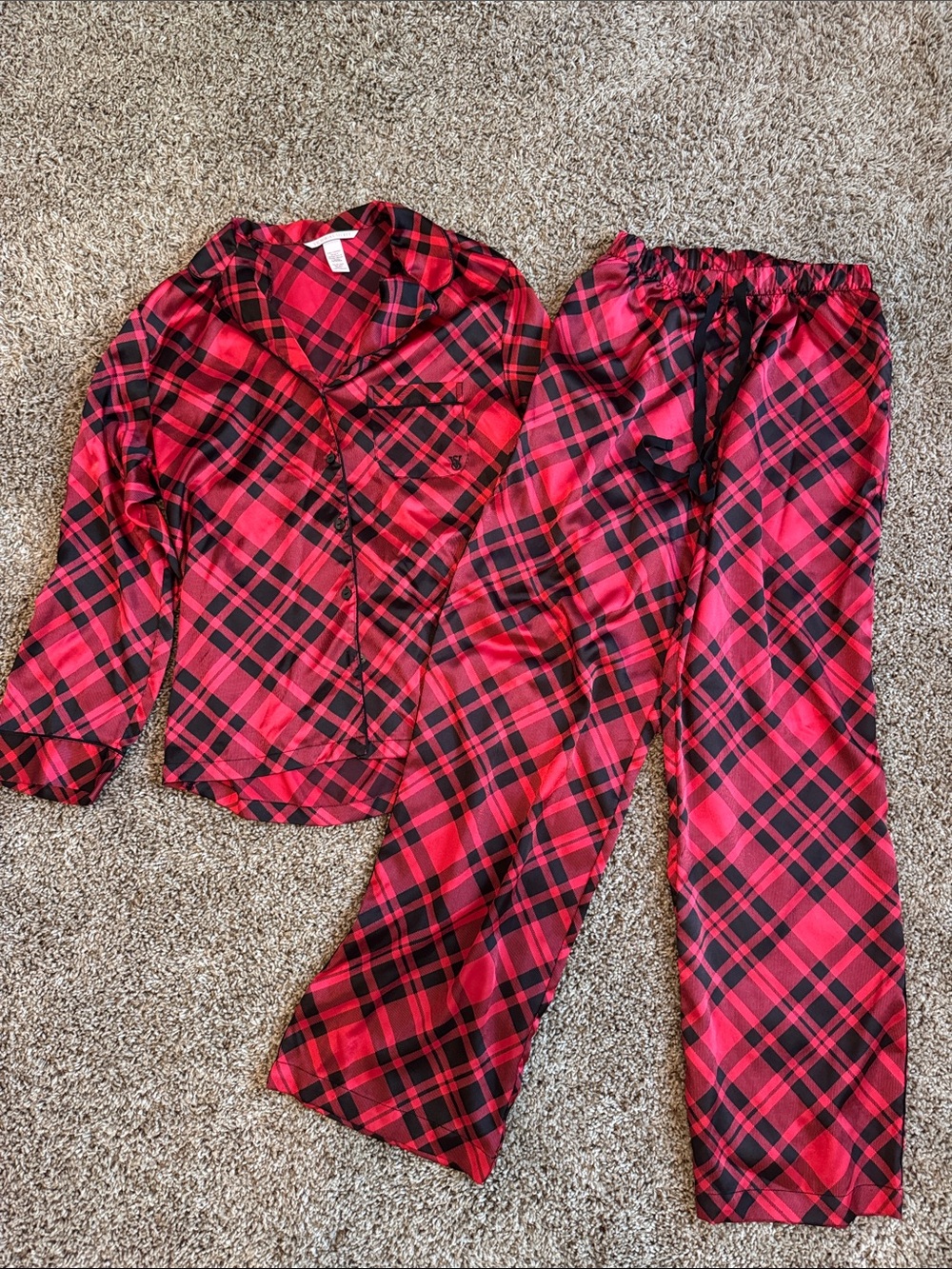 Victoria's Secret Red and Black Plaid Pajama Set - Two-Piece
